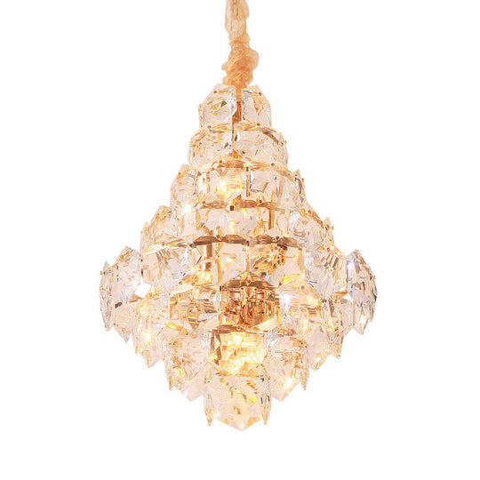 Modern Clear Crystal Glass Teardrop Chandelier - 12 Bulb LED Pendant Ceiling Light in Gold for Living Room