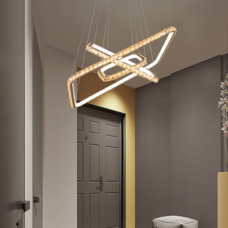 Modernism 3-Tier Gold Chandelier with Clear Crystal LED Pendant - Restaurant Lighting in 3 Colors