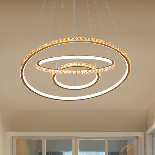 Modern Crystal LED Gold 3-Tier Chandelier Light Fixture with Dual Color Options