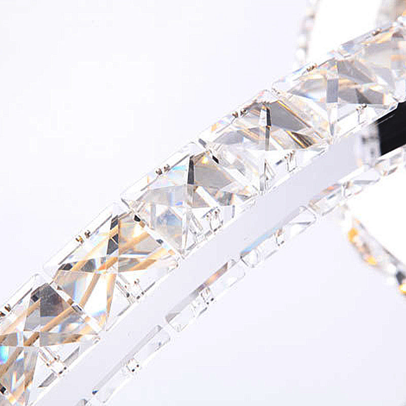 Modern LED Chandelier Lighting for Living Room - 2-Tier Chrome Pendant Light with Beveled K9 Crystal Shade in Warm/White/3 Color Light