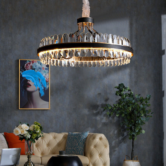 Modern LED Black Crystal Chandelier for Living Room - Stylish Pendant Lighting Fixture