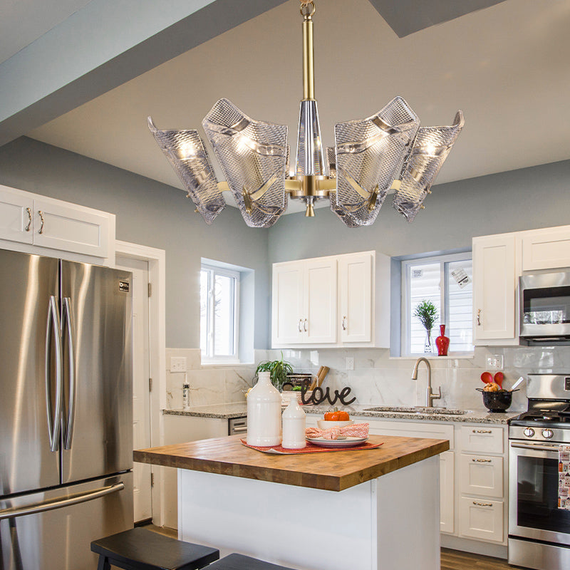 Modern Scrolled Crystal Chandelier Light Fixture - 6 Head Pendant For Kitchen Clear