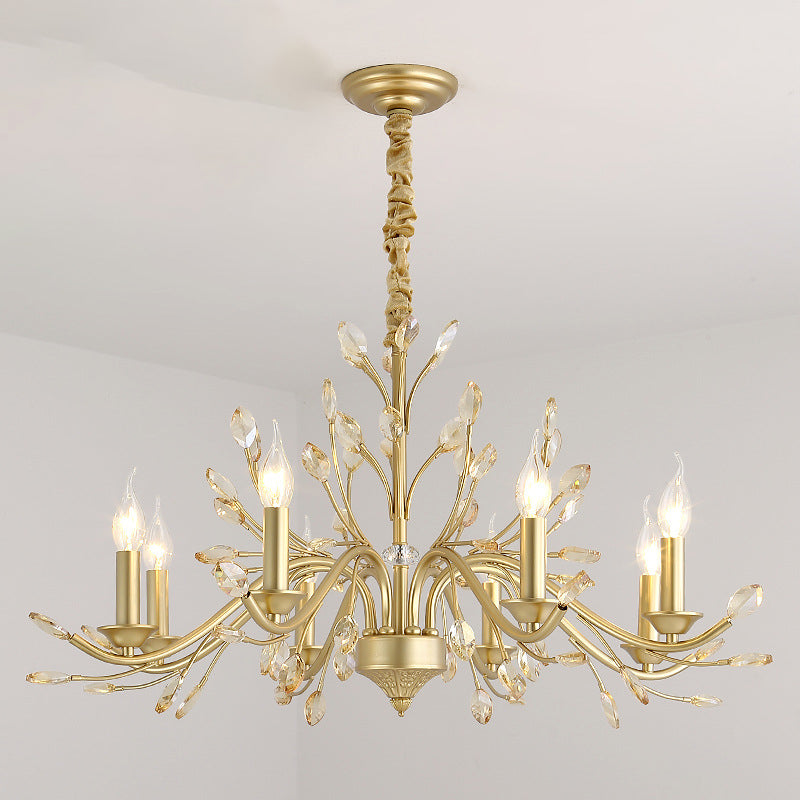 Modern Crystal Pendant Chandelier - Brass Hanging Light with Candle Bulbs, 22"/27.5"/31.5" W