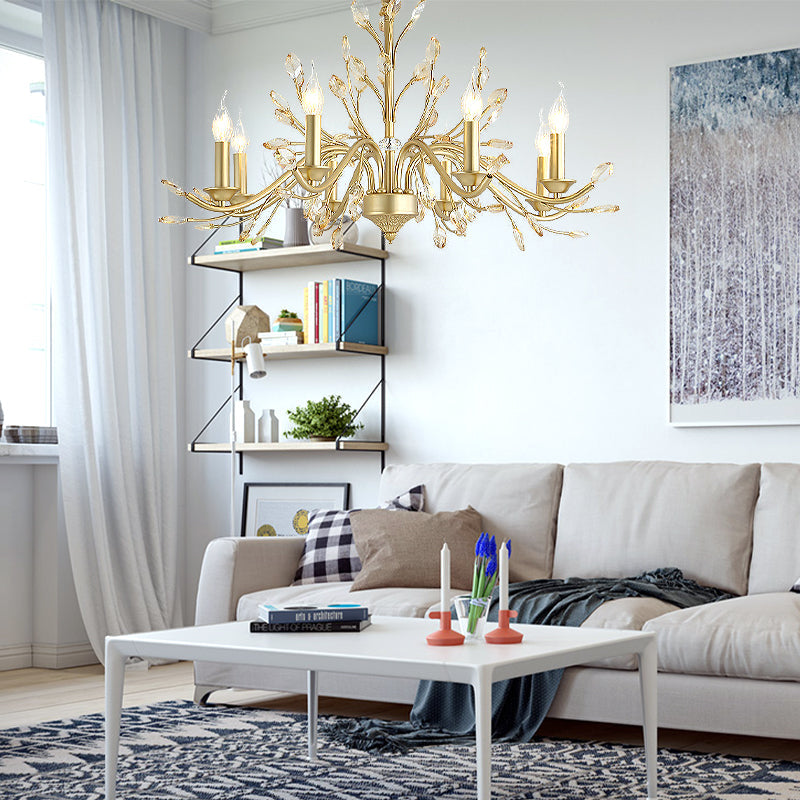 Modern Crystal Pendant Chandelier - Brass Hanging Light with Candle Bulbs, 22"/27.5"/31.5" W