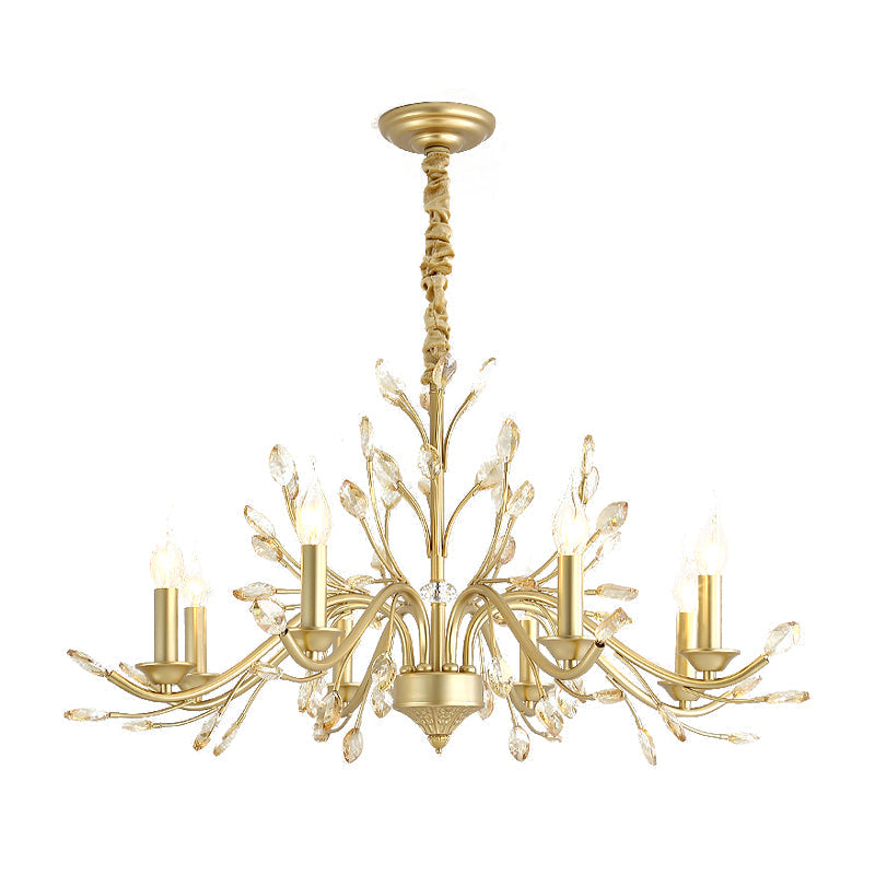 Modern Crystal Pendant Chandelier - Brass Hanging Light with Candle Bulbs, 22"/27.5"/31.5" W