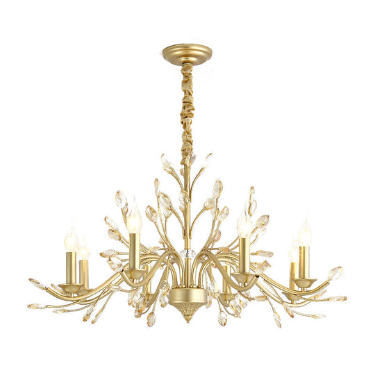 Modern Crystal Pendant Chandelier - Brass Hanging Light with Candle Bulbs, 22"/27.5"/31.5" W