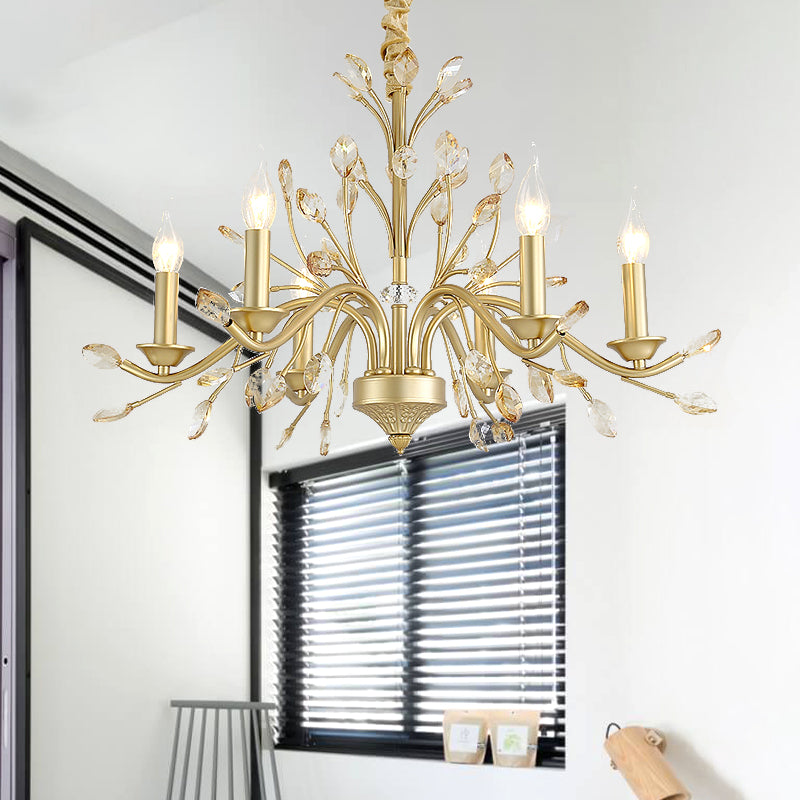 Modern Crystal Pendant Chandelier - Brass Hanging Light with Candle Bulbs, 22"/27.5"/31.5" W