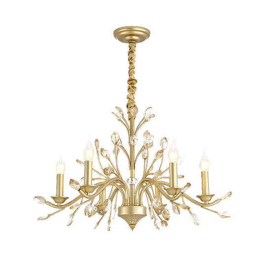 Modern Crystal Pendant Chandelier - Brass Hanging Light with Candle Bulbs, 22"/27.5"/31.5" W
