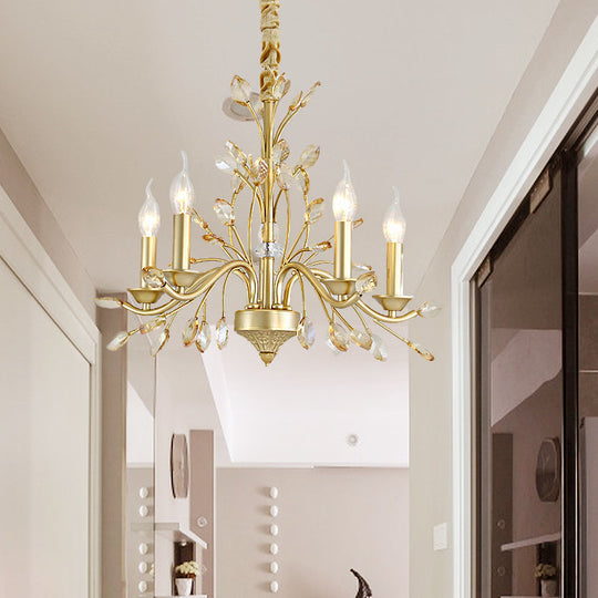 Modern Crystal Pendant Chandelier - Brass Hanging Light with Candle Bulbs, 22"/27.5"/31.5" W