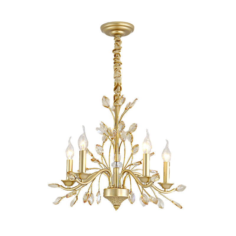 Modern Crystal Pendant Chandelier - Brass Hanging Light with Candle Bulbs, 22"/27.5"/31.5" W