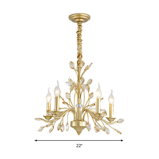 Modern Crystal Pendant Chandelier - Brass Hanging Light with Candle Bulbs, 22"/27.5"/31.5" W