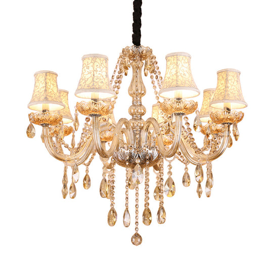 Modernist Bell Chandelier – Clear Crystal Pendant, 6/8 Bulbs, 23"/28" Wide, Beige