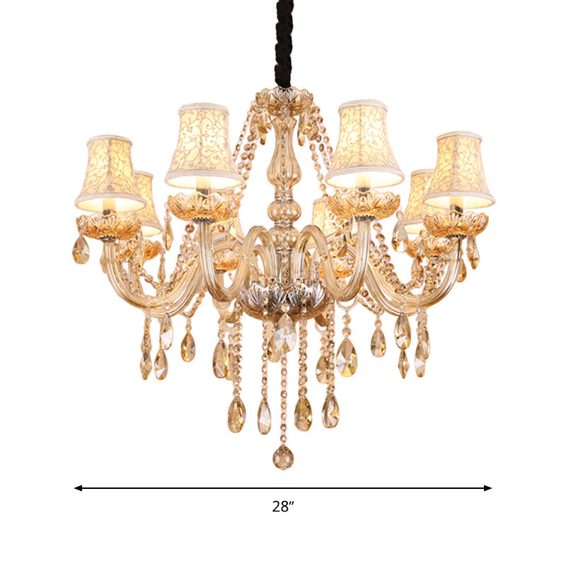 Modernist Bell Chandelier – Clear Crystal Pendant, 6/8 Bulbs, 23"/28" Wide, Beige