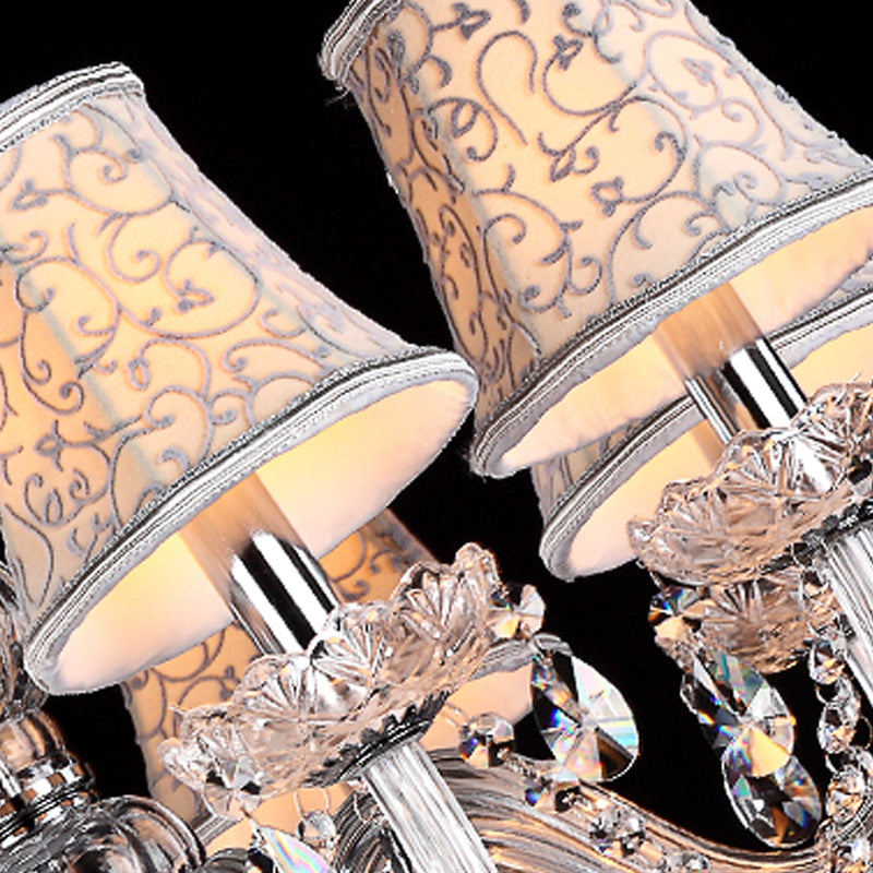 Modernist Bell Chandelier – Clear Crystal Pendant, 6/8 Bulbs, 23"/28" Wide, Beige