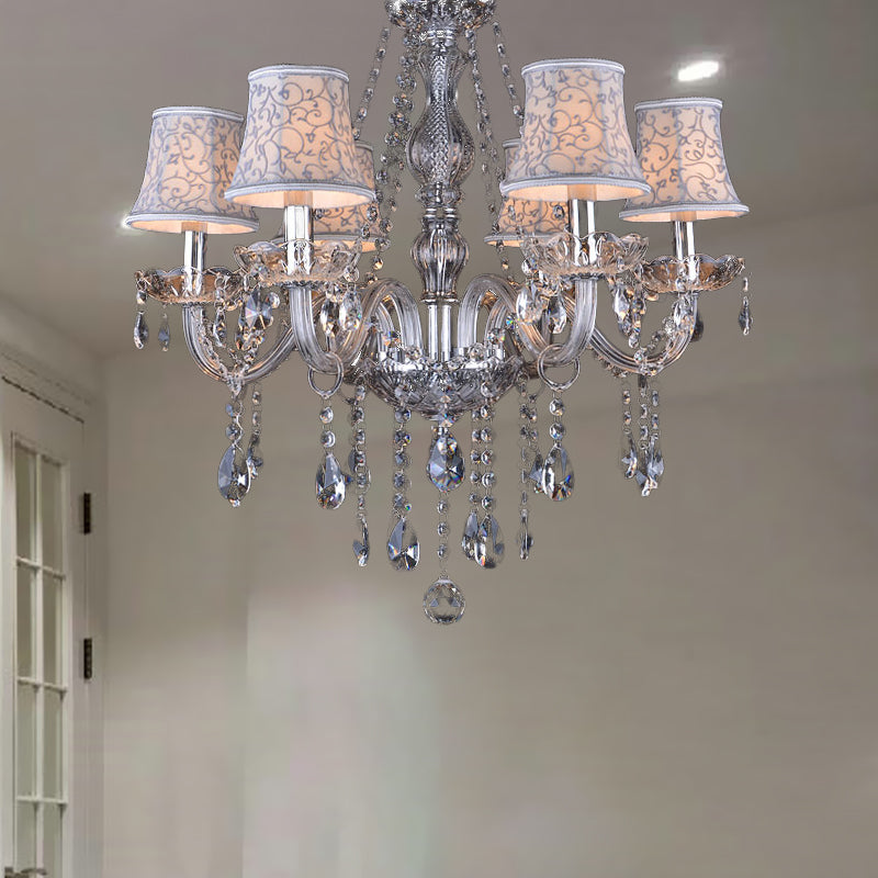 Modernist Bell Chandelier – Clear Crystal Pendant, 6/8 Bulbs, 23"/28" Wide, Beige