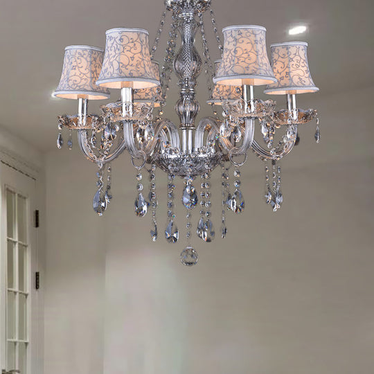 Modernist Bell Chandelier – Clear Crystal Pendant, 6/8 Bulbs, 23"/28" Wide, Beige