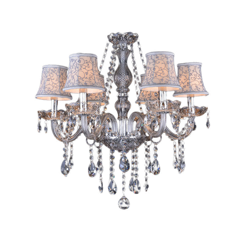Modernist Bell Chandelier – Clear Crystal Pendant, 6/8 Bulbs, 23"/28" Wide, Beige