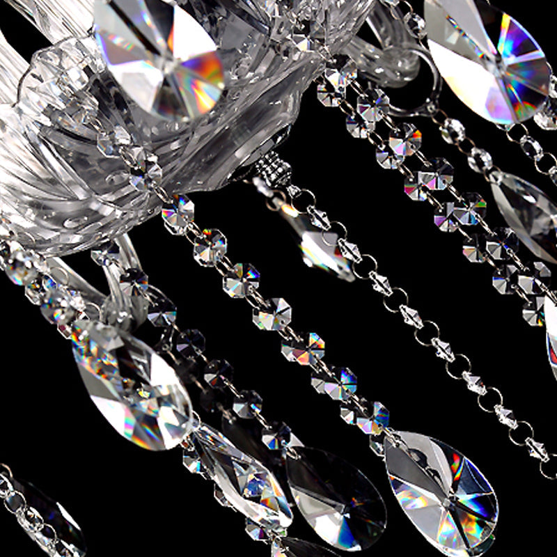 Modernist Bell Chandelier – Clear Crystal Pendant, 6/8 Bulbs, 23"/28" Wide, Beige