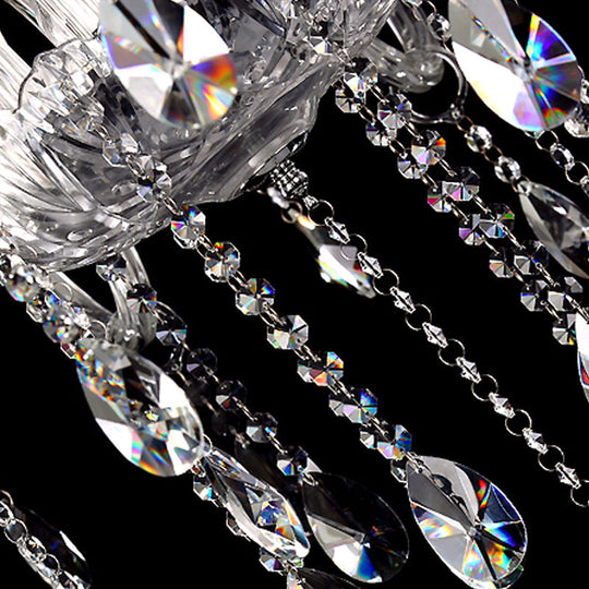 Modernist Bell Chandelier – Clear Crystal Pendant, 6/8 Bulbs, 23"/28" Wide, Beige