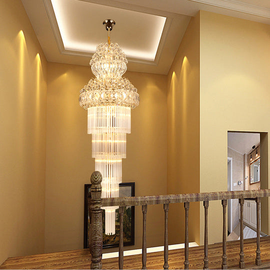 Lustre d'escalier à 12 têtes avec lampe à suspension en cristal doré