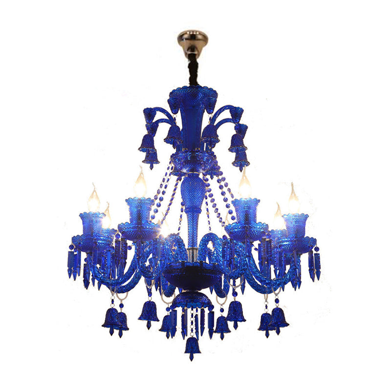 Modern Blue Crystal Pendant Chandelier Light - 8 Heads Living Room Lighting