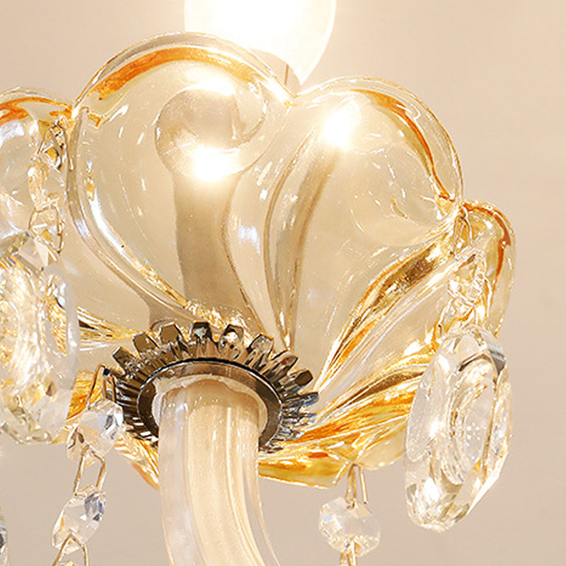 Modern Crystal Glass Candle Chandelier with 6 Bulbs - Stylish Down Lighting Pendant for Living Room
