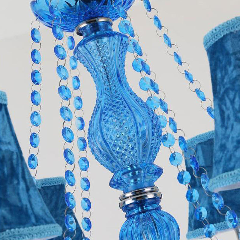 Lustre suspendu en cristal moderne bleu, 6/18 ampoules, design bougie/cloche, 23,5"/37,5" W