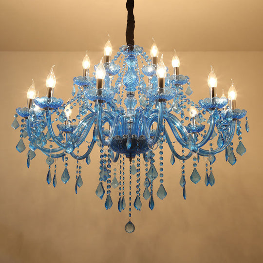 Modern Crystal Pendant Chandelier With Blue Hanging Light - 6/18 Bulbs Candle/Bell Design