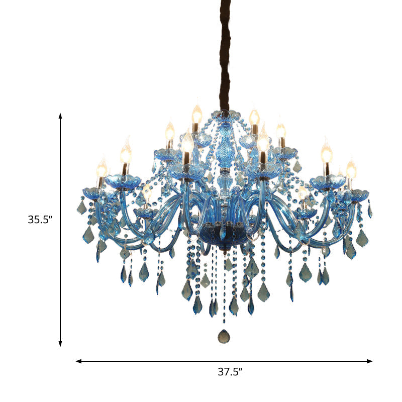 Modern Crystal Pendant Chandelier With Blue Hanging Light - 6/18 Bulbs Candle/Bell Design