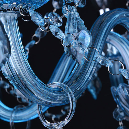 Lustre suspendu en cristal moderne bleu, 6/18 ampoules, design bougie/cloche, 23,5"/37,5" W