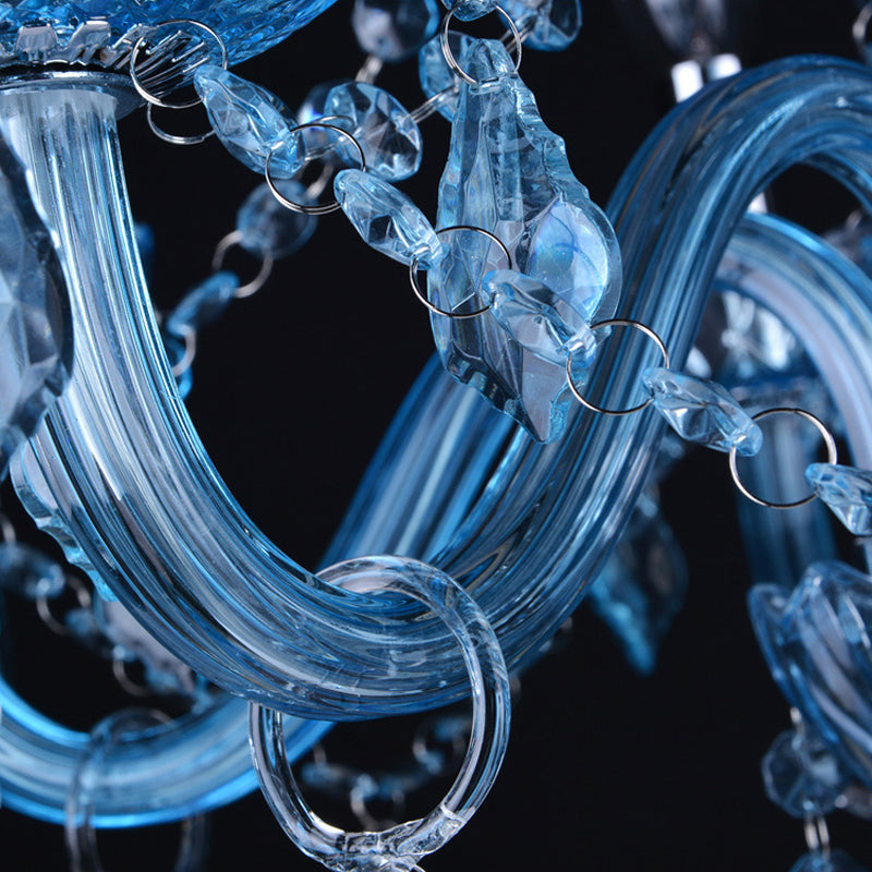 Modern Crystal Pendant Chandelier With Blue Hanging Light - 6/18 Bulbs Candle/Bell Design