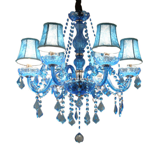 Lustre suspendu en cristal moderne bleu, 6/18 ampoules, design bougie/cloche, 23,5"/37,5" W