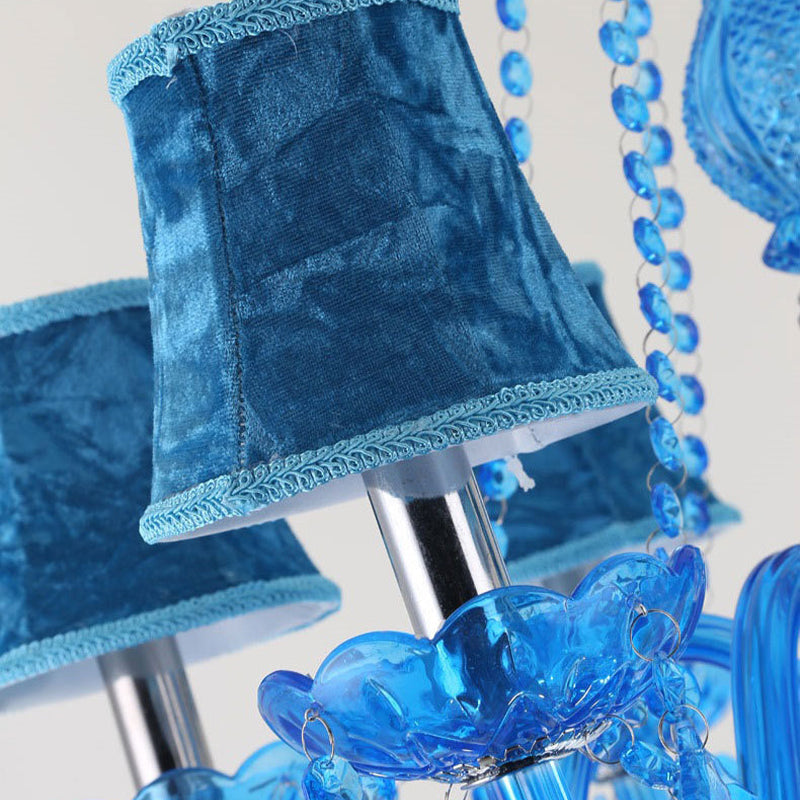 Modern Crystal Pendant Chandelier With Blue Hanging Light - 6/18 Bulbs Candle/Bell Design