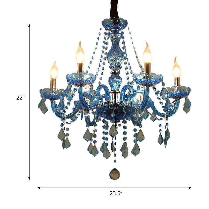 Modern Crystal Pendant Chandelier Blue Hanging Light, 6/18 Bulbs, Candle/Bell Design, 23.5"/37.5" W