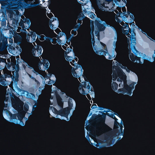 Lustre suspendu en cristal moderne bleu, 6/18 ampoules, design bougie/cloche, 23,5"/37,5" W