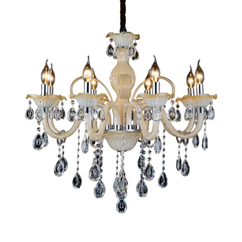 Modern 6/8/18-Light Faceted Crystal Candle Chandelier - Tan Ceiling Lamp for Living Room - Multiple Sizes