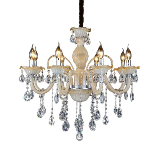 Modern 6/8/18-Light Faceted Crystal Candle Chandelier - Tan Ceiling Lamp for Living Room - Multiple Sizes