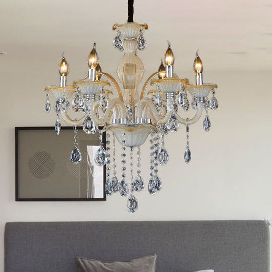 Modern 6/8/18-Light Faceted Crystal Candle Chandelier - Tan Ceiling Lamp for Living Room - Multiple Sizes
