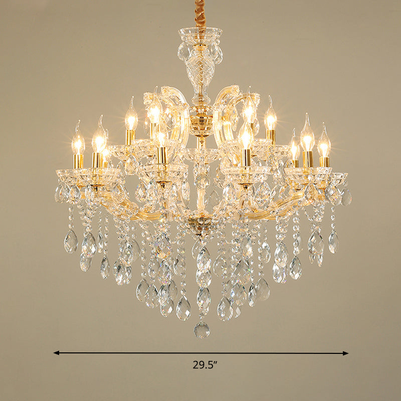 Modern Hand-Cut Crystal Teardrop Chandelier Light - 10 Heads Gold Pendant Suspension For Living Room