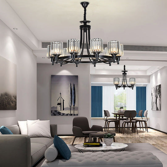 Postmodern 10-Head Cylinder Crystal Rod Pendant Chandelier – Black/Brass Hanging Ceiling Light