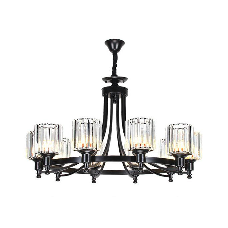 Postmodern 10-Head Cylinder Crystal Rod Pendant Chandelier – Black/Brass Hanging Ceiling Light