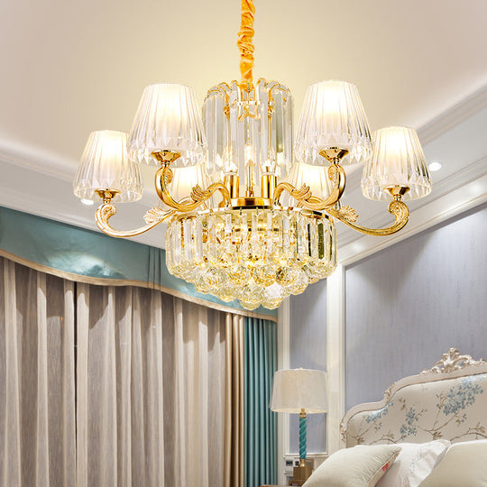 Postmodern Empire Shaped Crystal Rod Pendant Chandelier - 6/8/10 Heads Gold Suspension Light