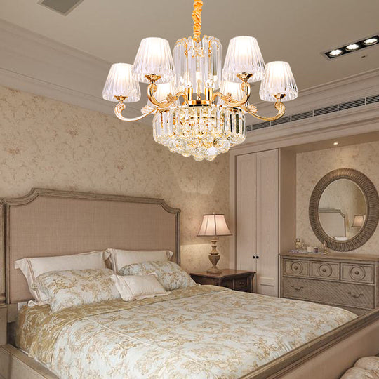 Postmodern Empire Style Suspension Light With Crystal Rods - 6/8/10 Heads Gold Pendant Chandelier