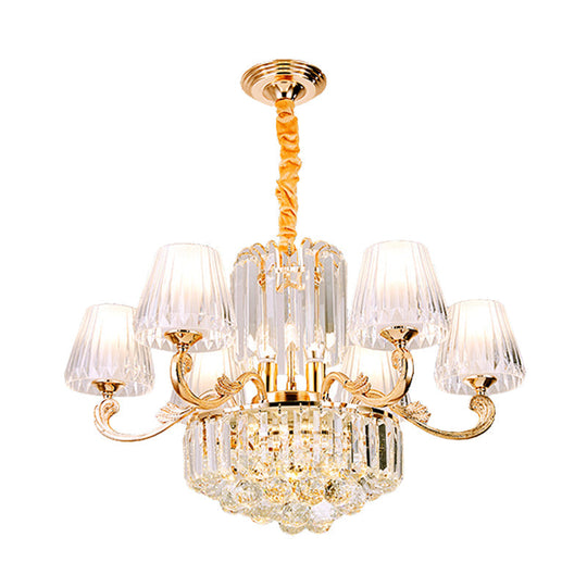 Postmodern Empire Shaped Crystal Rod Pendant Chandelier - 6/8/10 Heads Gold Suspension Light