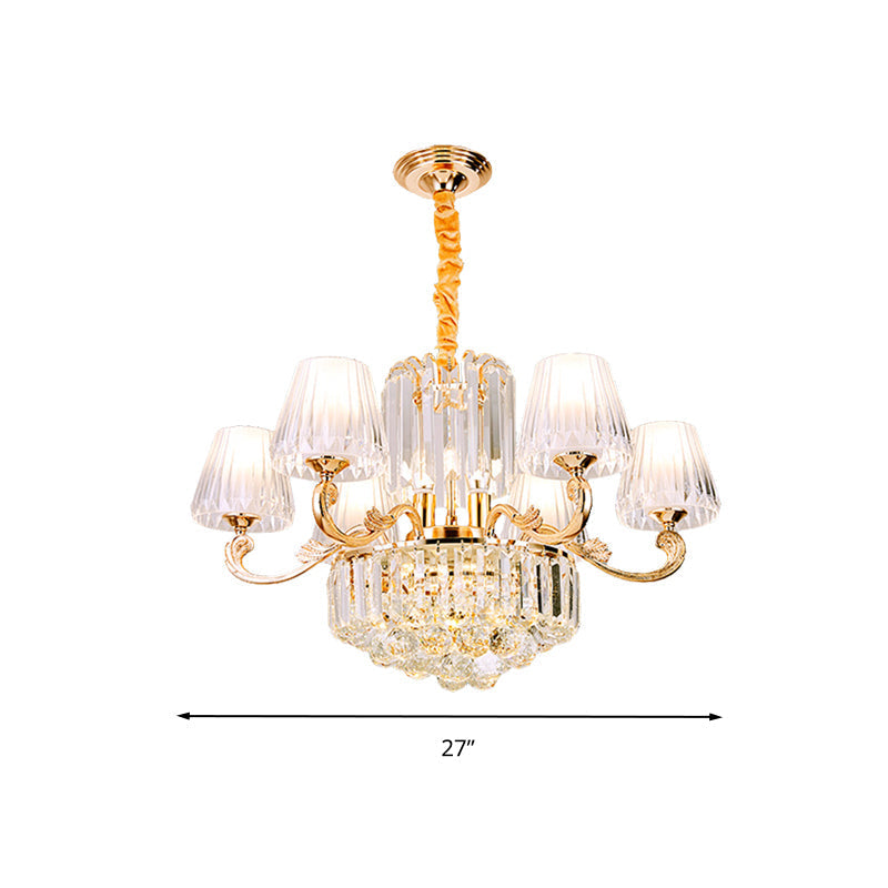 Postmodern Empire Style Suspension Light With Crystal Rods - 6/8/10 Heads Gold Pendant Chandelier