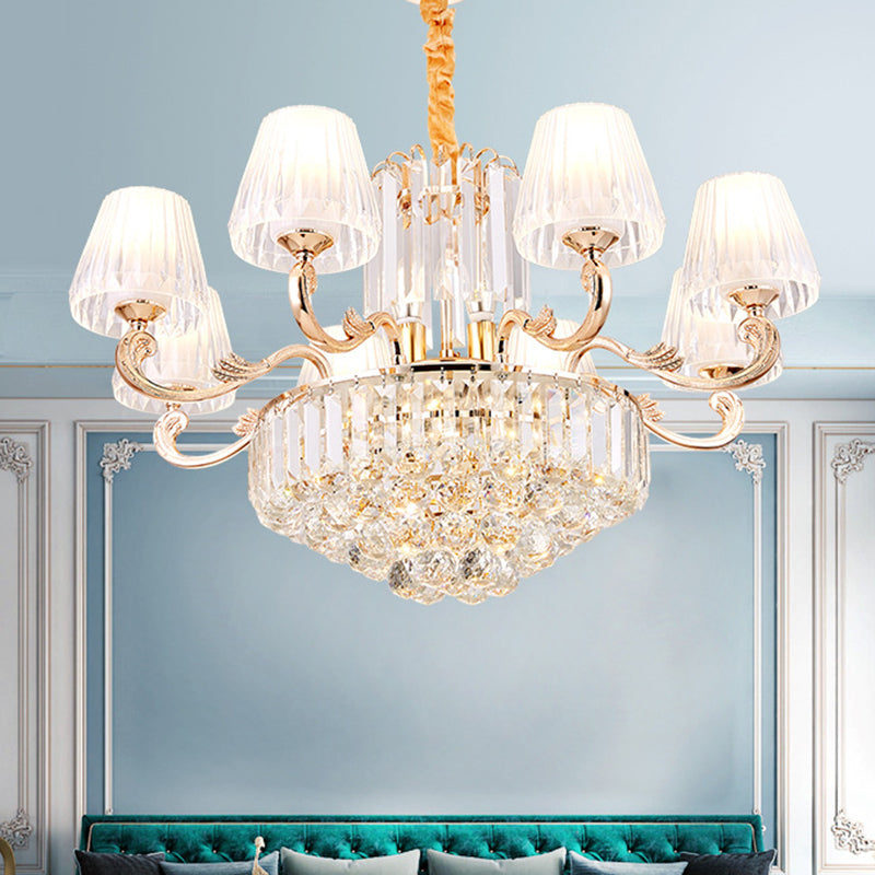 Postmodern Empire Shaped Crystal Rod Pendant Chandelier - 6/8/10 Heads Gold Suspension Light