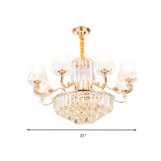 Postmodern Empire Shaped Crystal Rod Pendant Chandelier - 6/8/10 Heads Gold Suspension Light