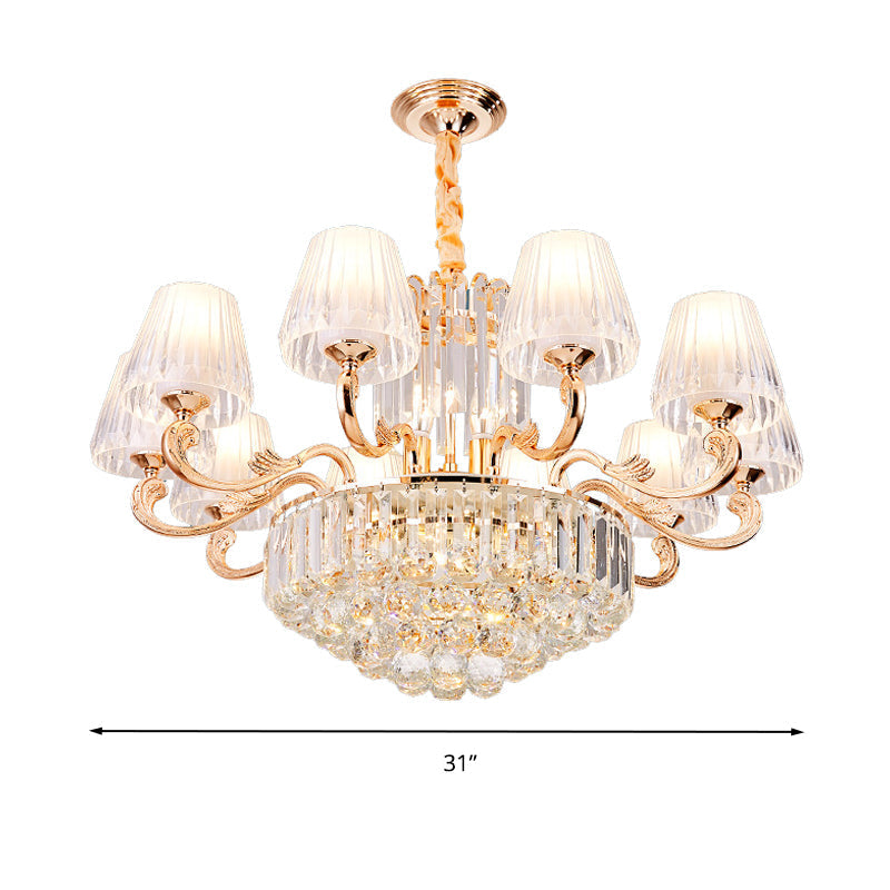 Postmodern Empire Shaped Crystal Rod Pendant Chandelier - 6/8/10 Heads Gold Suspension Light