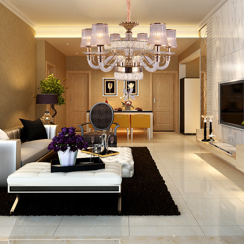 Minimalist 6-Head Gold Chandelier Lamp | Empire Shape | Ridge Glass Hanging Light Fixture