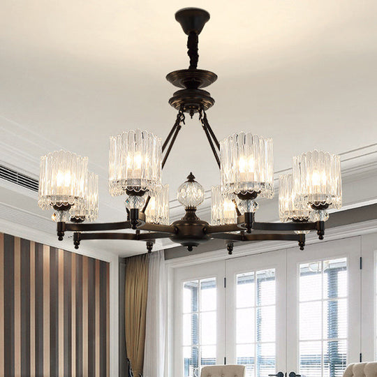Contemporary Black Cylinder Suspension Lighting with Crystal Rods - 6/8/10 Heads Hanging Lamp Kit, 28"/34.5"/42.5" Wide